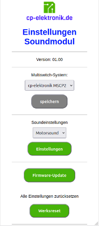 Startseite der Konfiguration